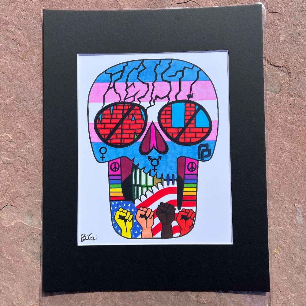 ART: Stand up for your rights! Skull Matted Art print by Gold Tooth; NWOT